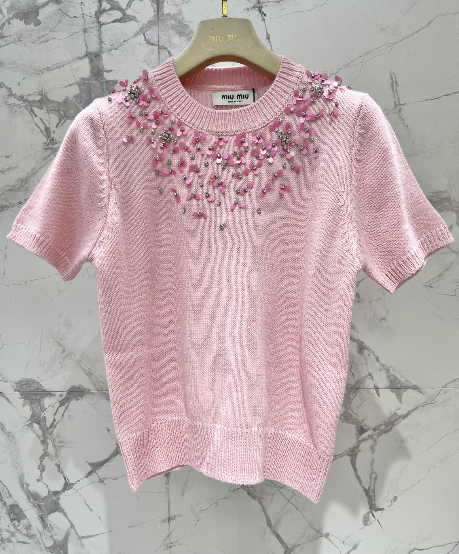 MIUMIU SHORT-SLEEVE KNIT TOP STYLE 298