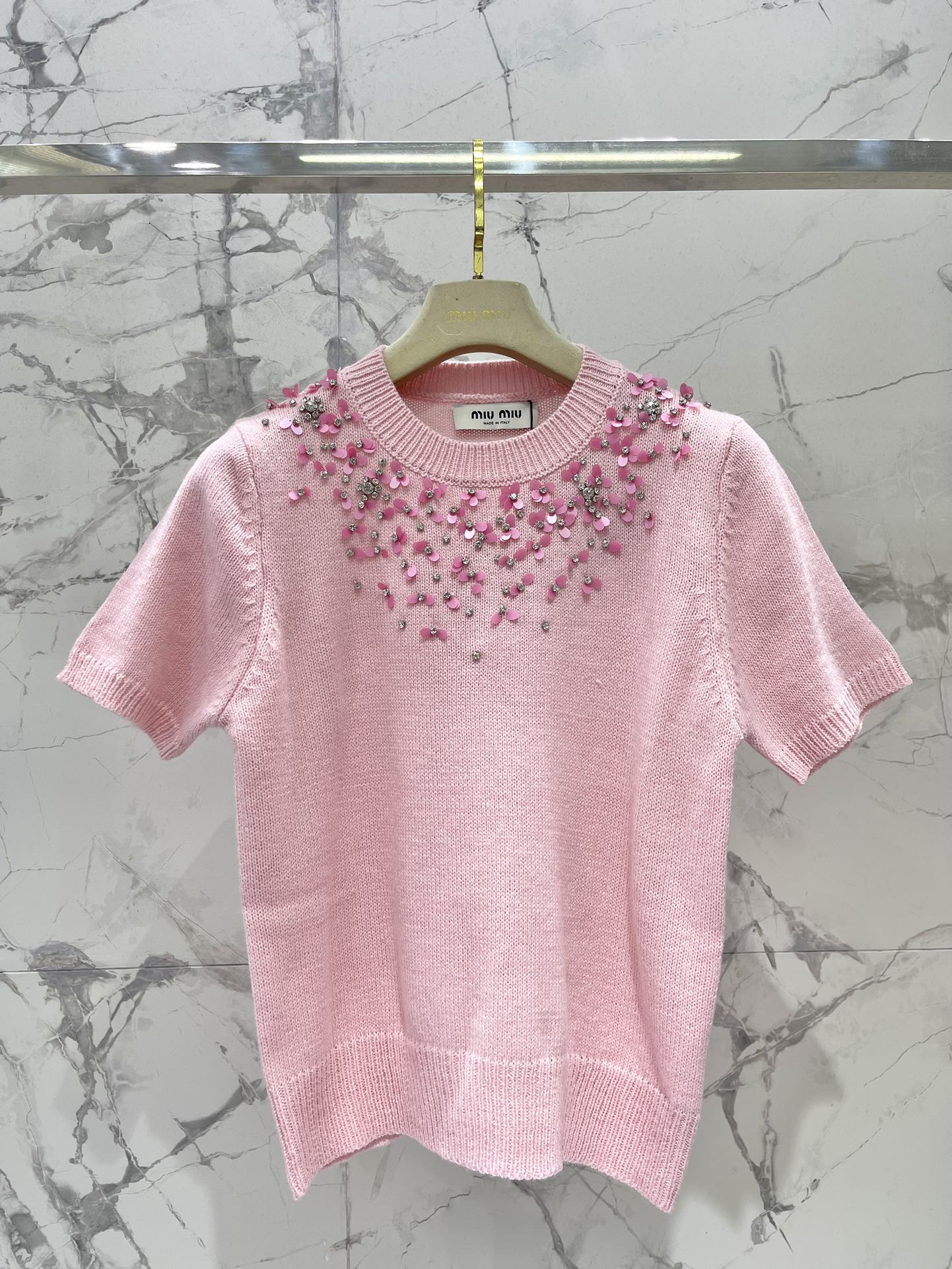 MIUMIU SHORT-SLEEVE KNIT TOP STYLE 298