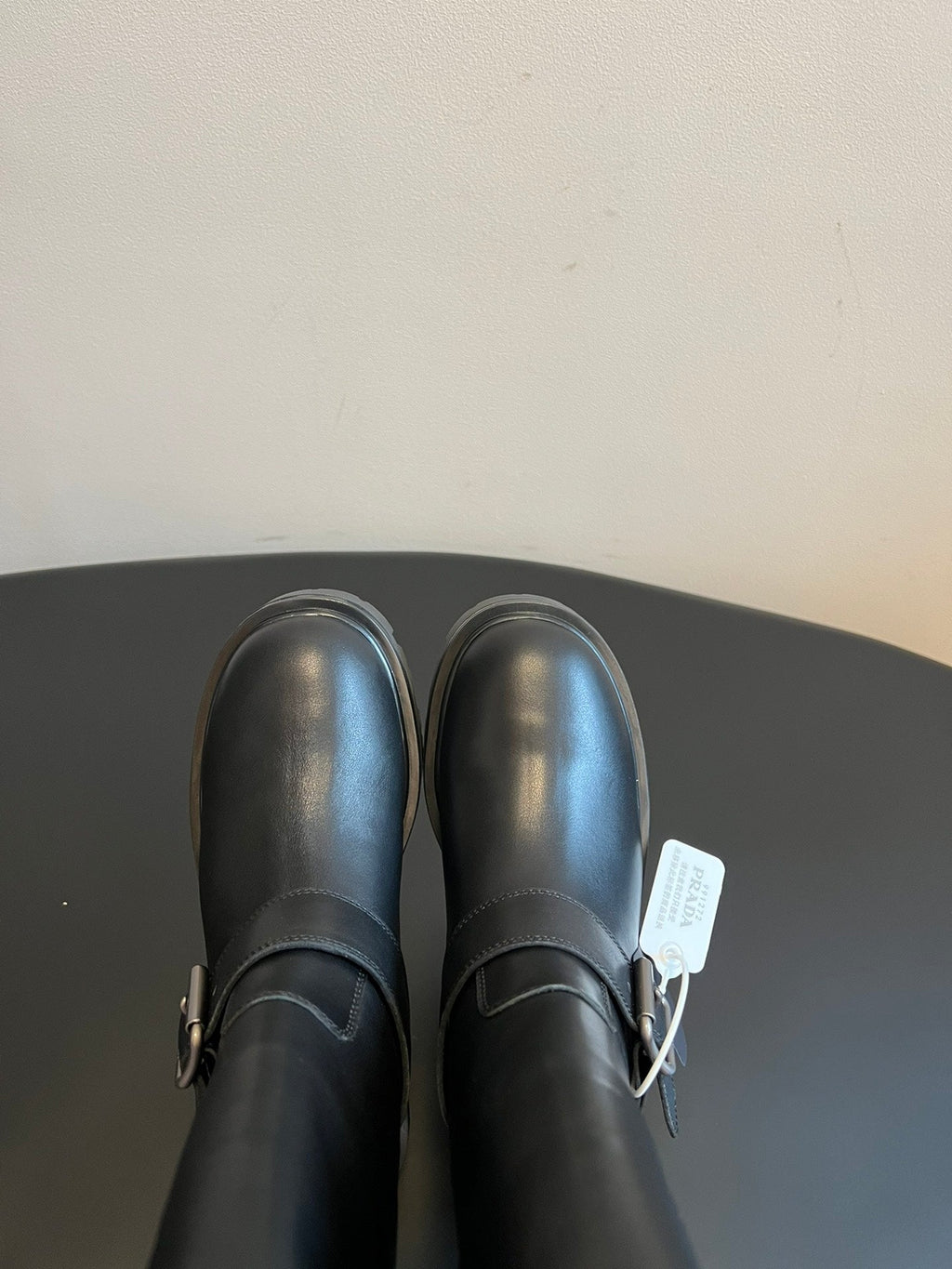 PRADA 25S HIGH-CUT PLATFORM BOOTS IN BLACK CALFSKIN WITH SILVER HARDWARE