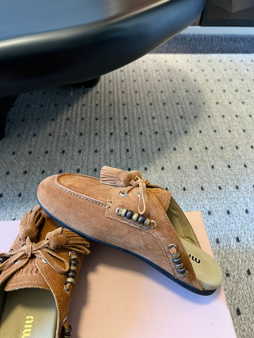 MIUMIU 26S MULES IN CARAMEL BROWN SUEDE
