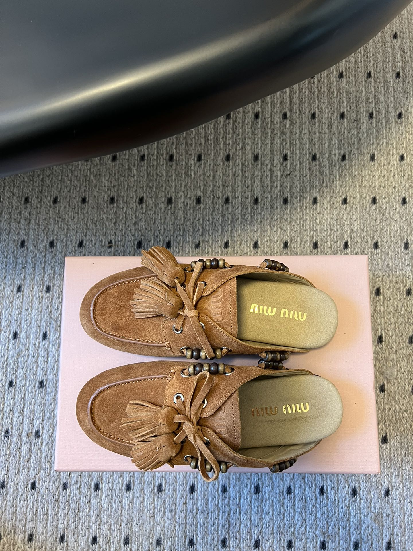 MIUMIU 26S MULES IN CARAMEL BROWN SUEDE