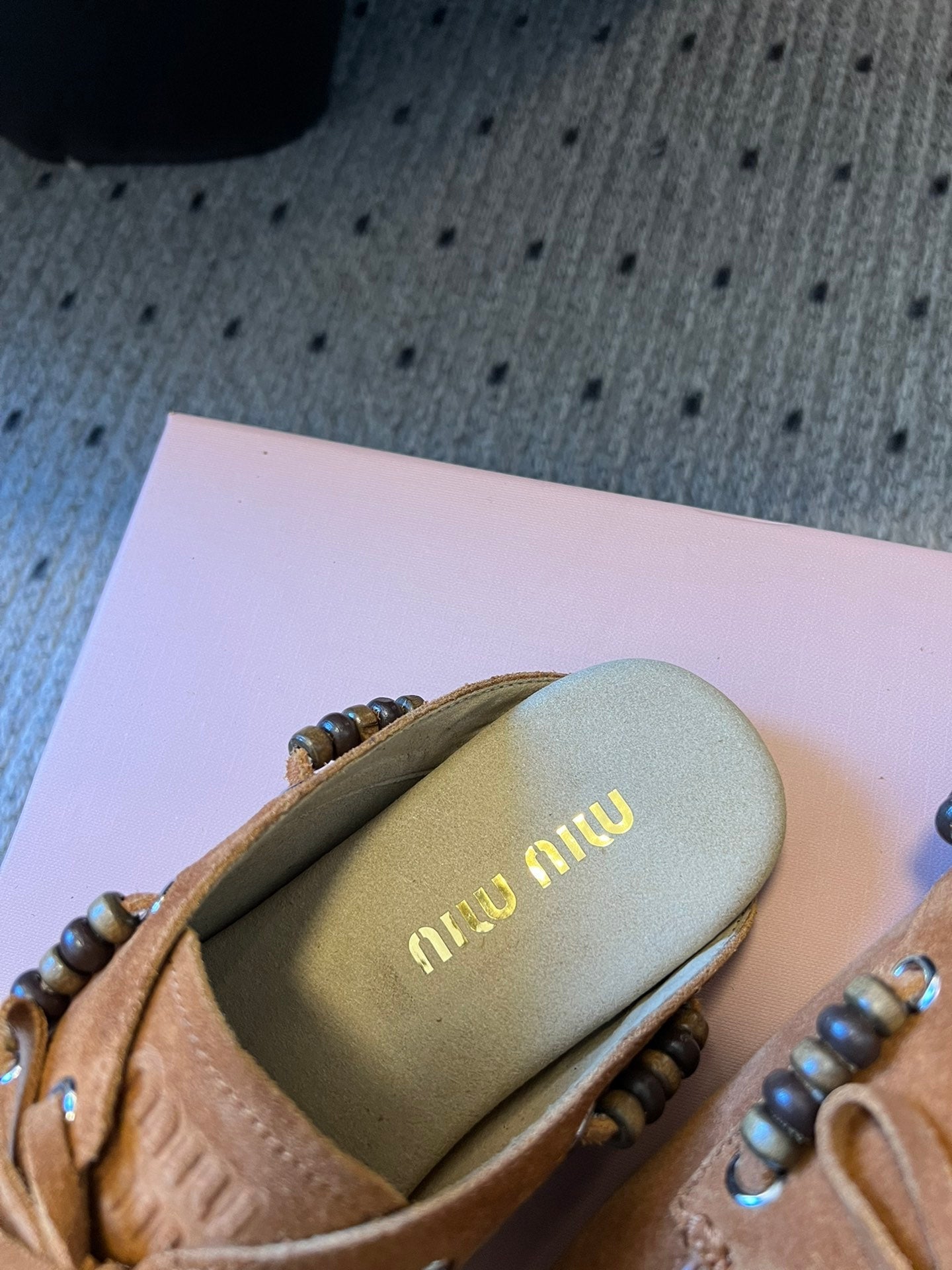 MIUMIU 26S MULES IN CARAMEL BROWN SUEDE