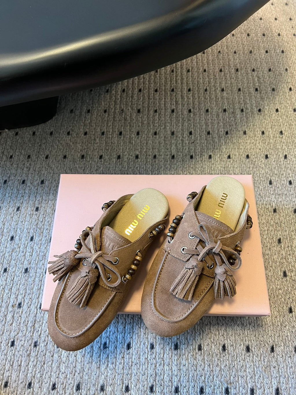 MIUMIU 26S MULES IN TAUPE BROWN SUEDE