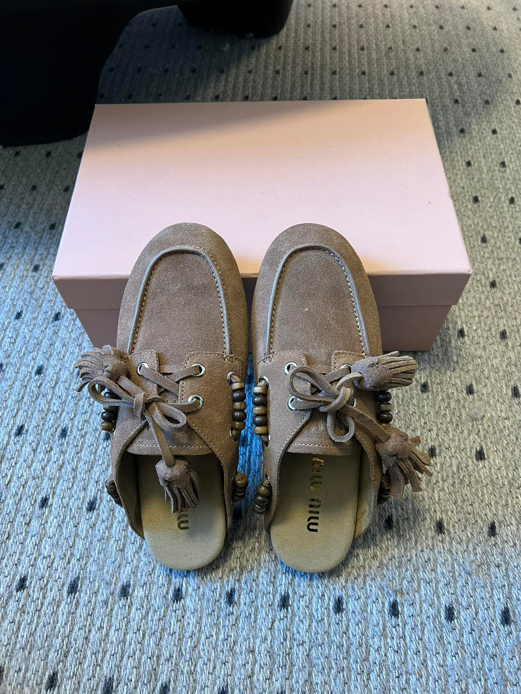 MIUMIU 26S MULES IN TAUPE BROWN SUEDE