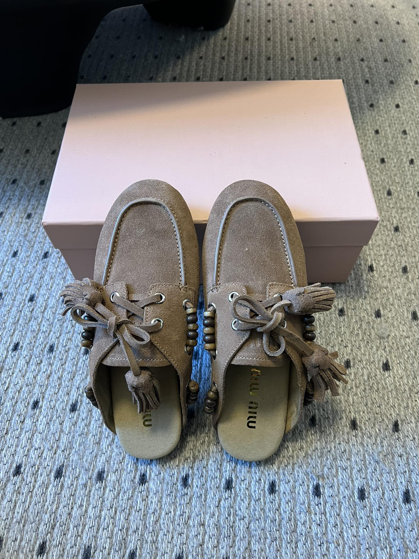 MIUMIU 26S MULES IN TAUPE BROWN SUEDE