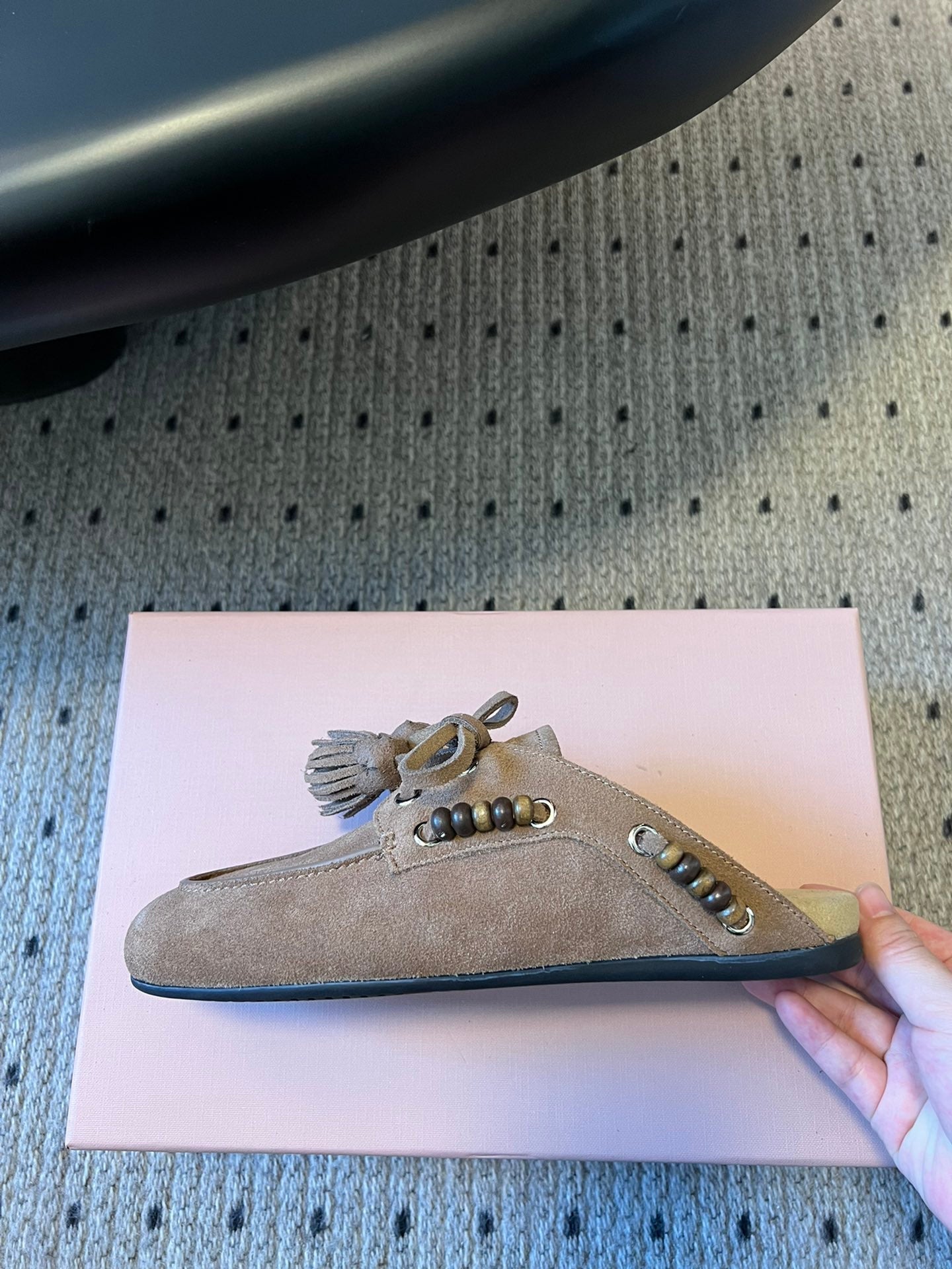 MIUMIU 26S MULES IN TAUPE BROWN SUEDE