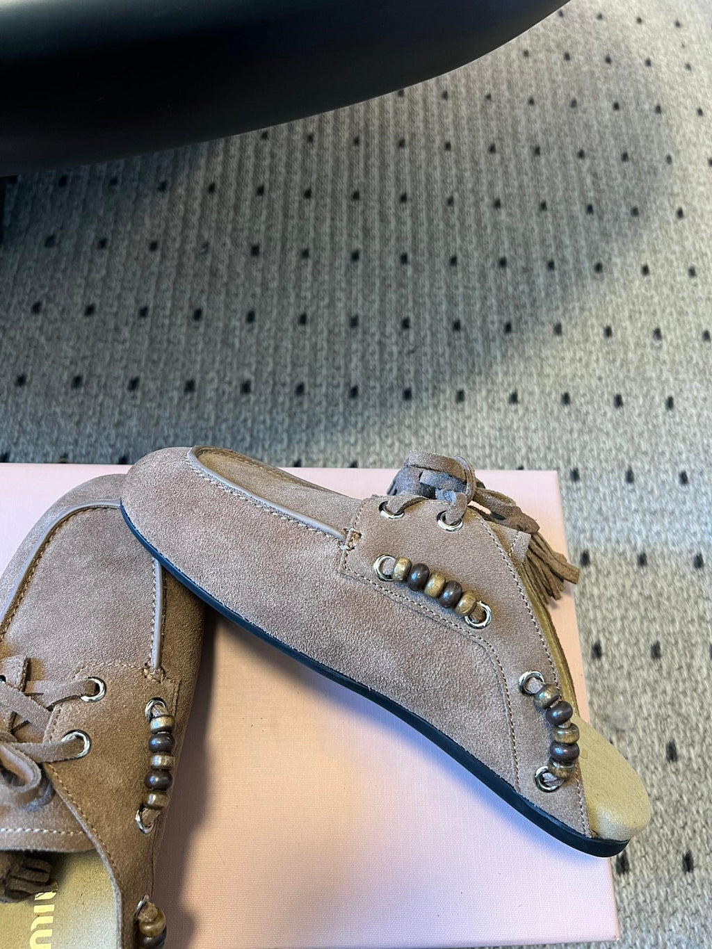 MIUMIU 26S MULES IN TAUPE BROWN SUEDE
