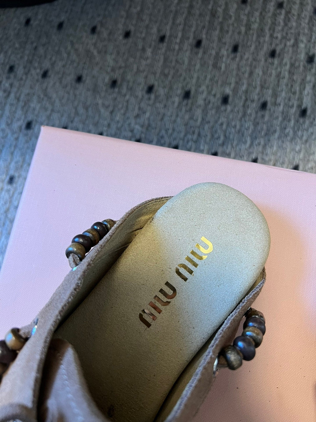 MIUMIU 26S MULES IN TAUPE BROWN SUEDE