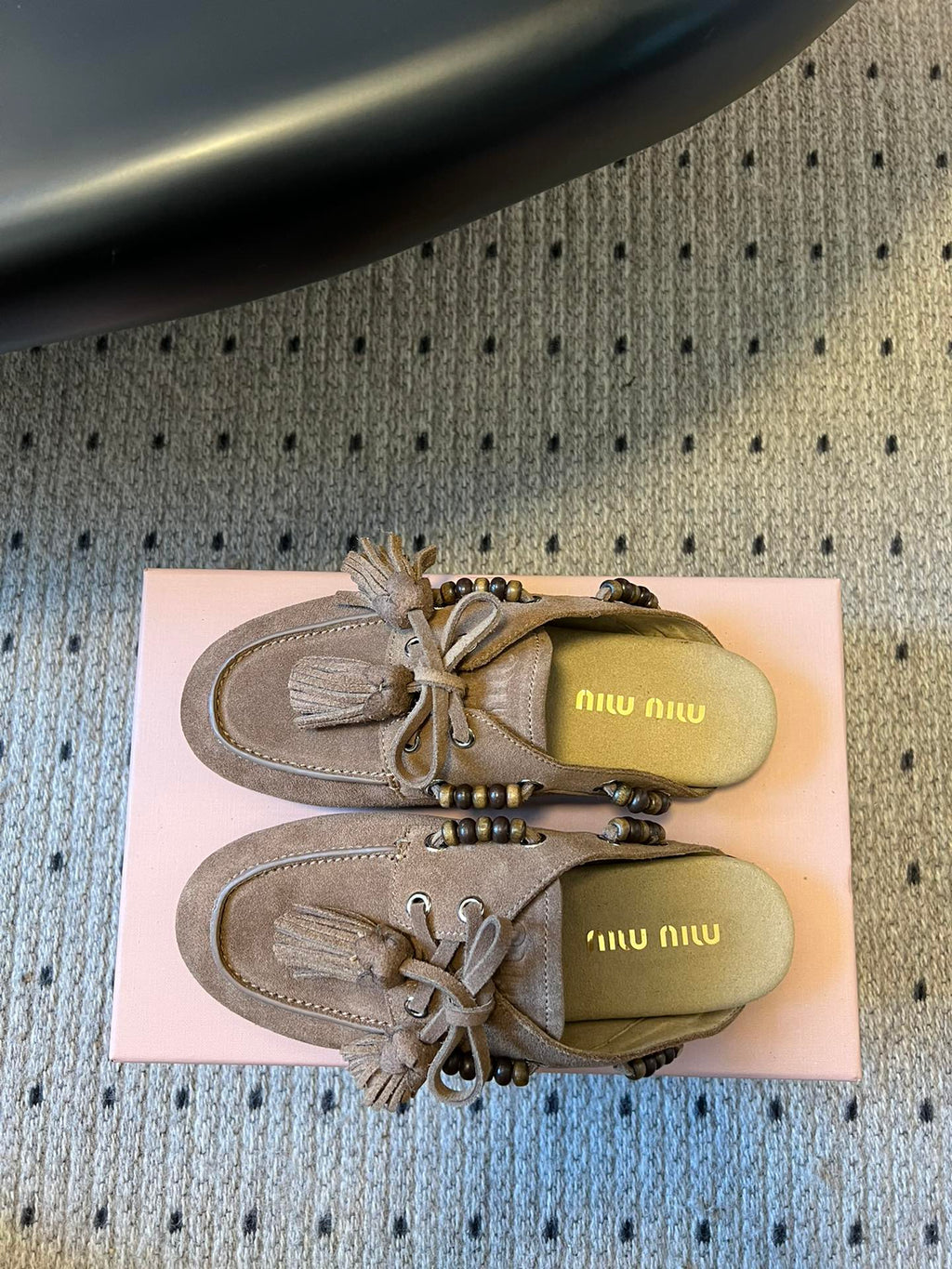 MIUMIU 26S MULES IN TAUPE BROWN SUEDE