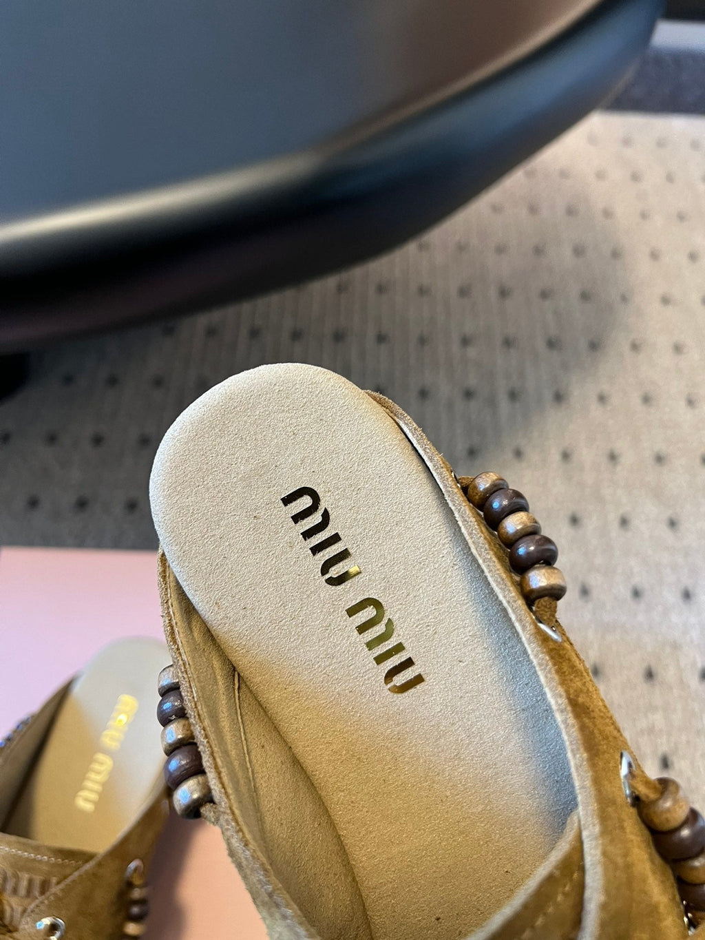 MIUMIU 26S MULES IN OLIVE BROWN SUEDE