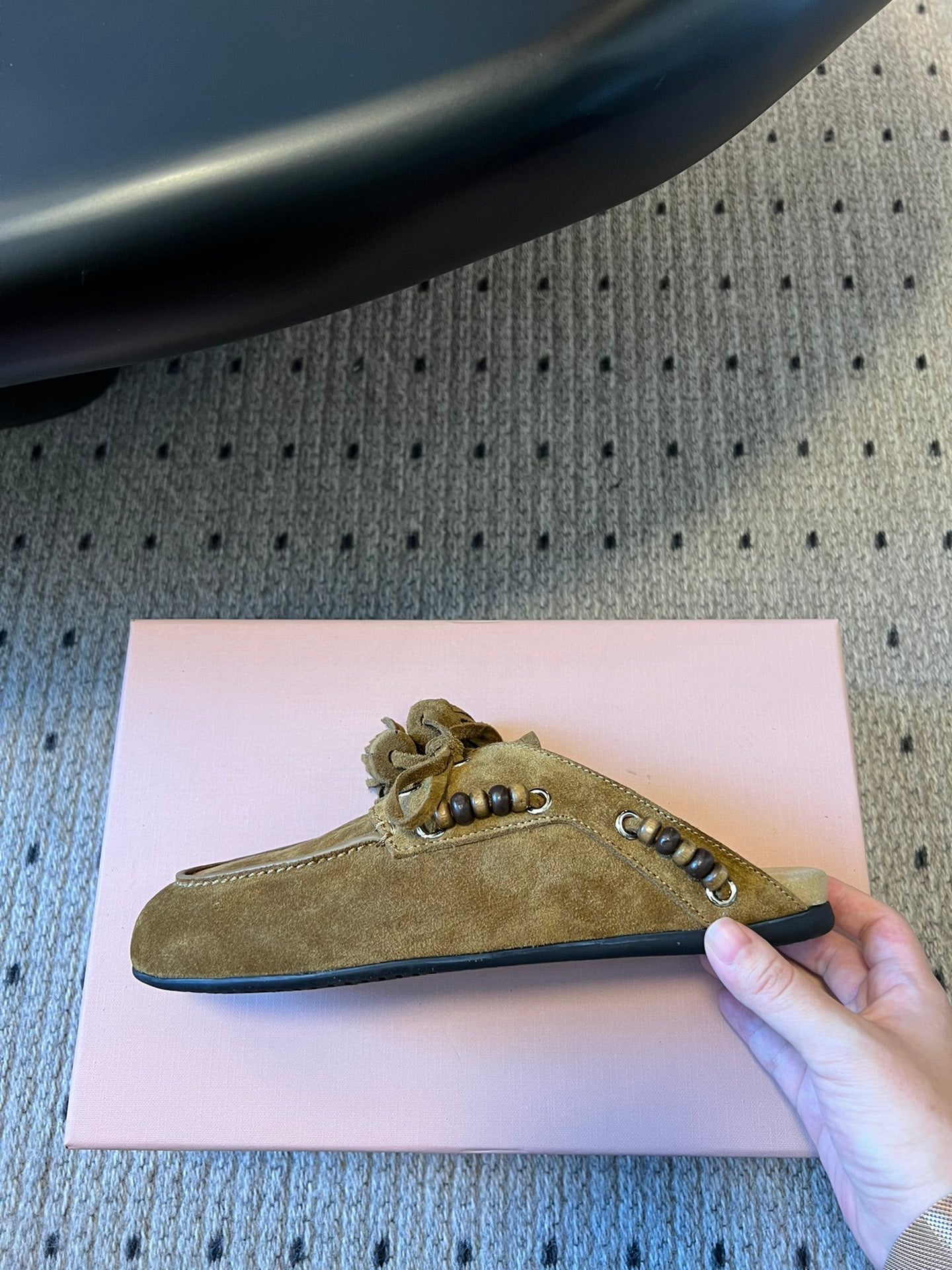 MIUMIU 26S MULES IN OLIVE BROWN SUEDE