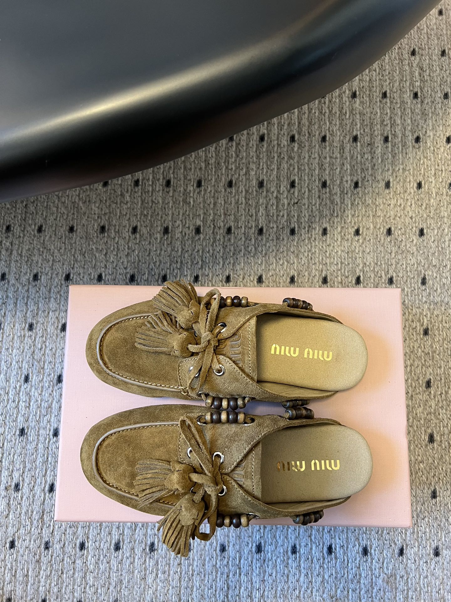 MIUMIU 26S MULES IN OLIVE BROWN SUEDE