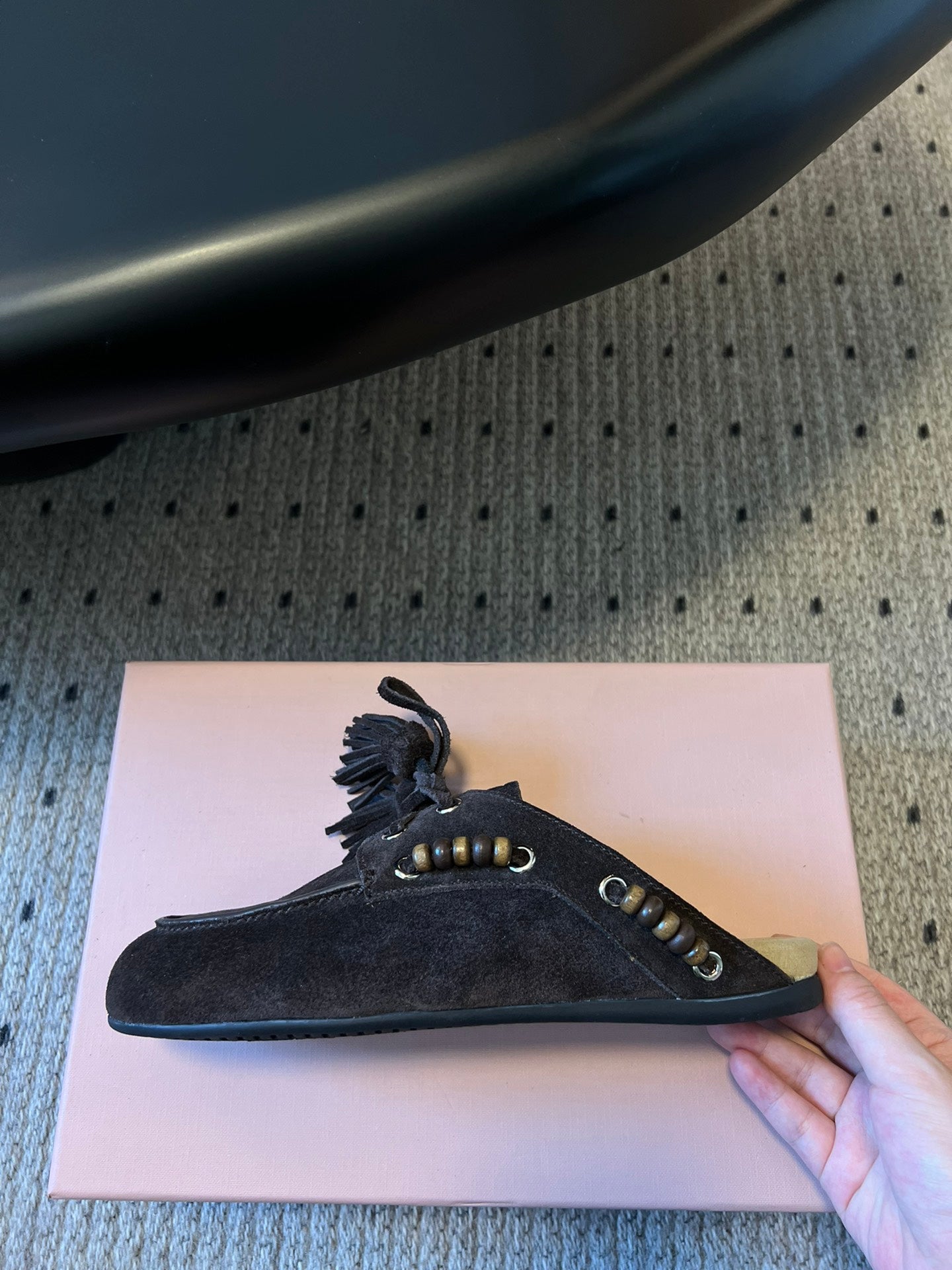 MIUMIU 26S MULES IN DARK BROWN SUEDE