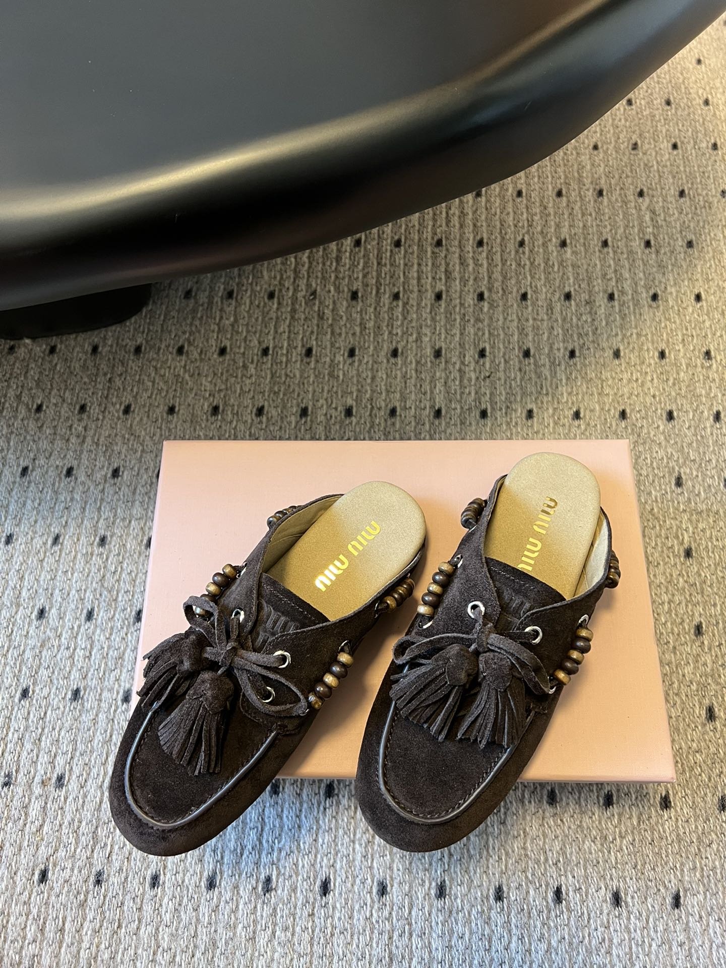 MIUMIU 26S MULES IN DARK BROWN SUEDE