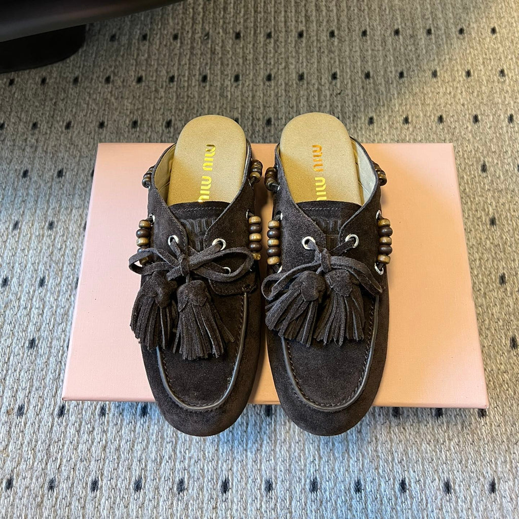 MIUMIU 26S MULES IN DARK BROWN SUEDE