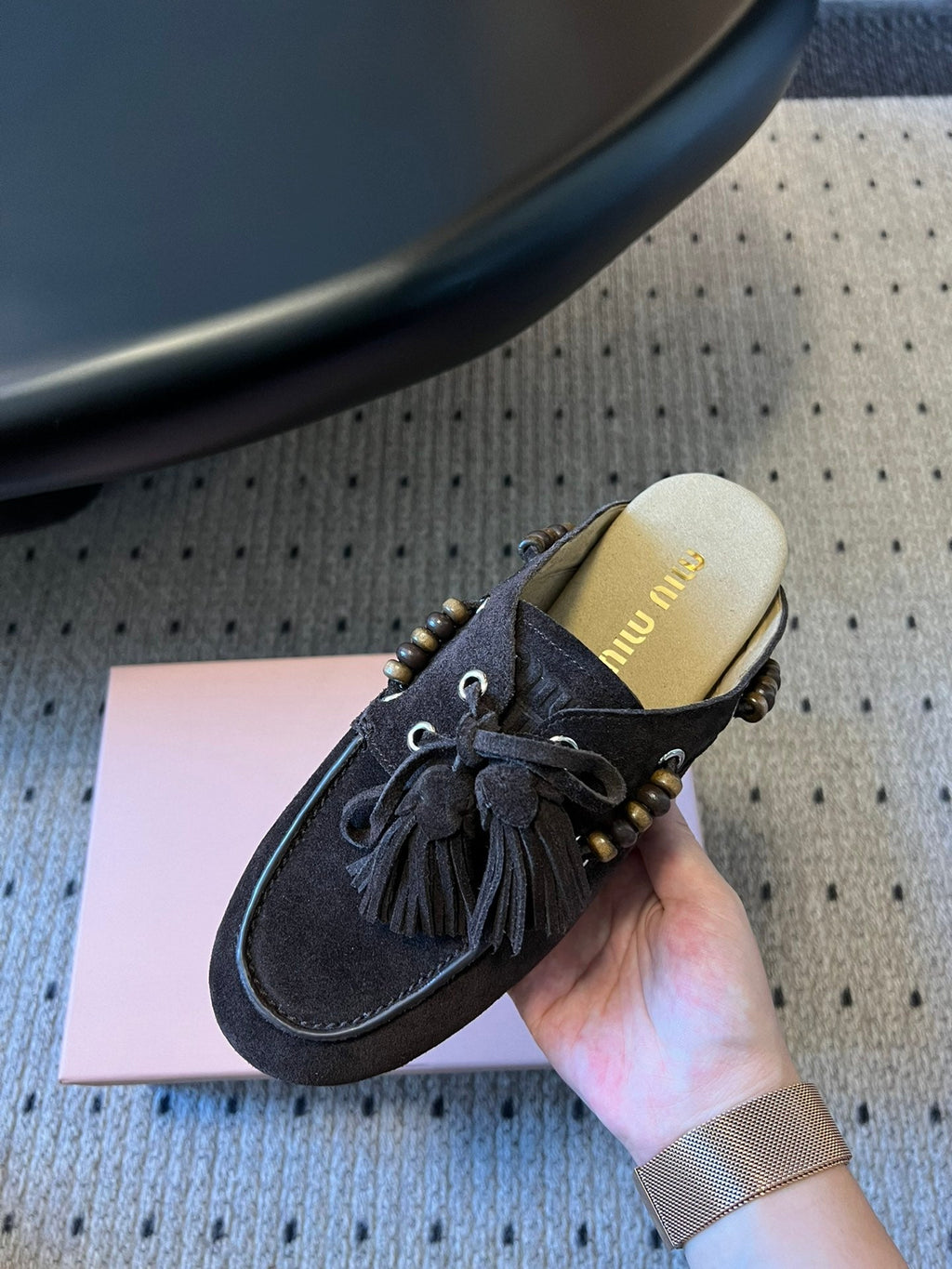 MIUMIU 26S MULES IN DARK BROWN SUEDE