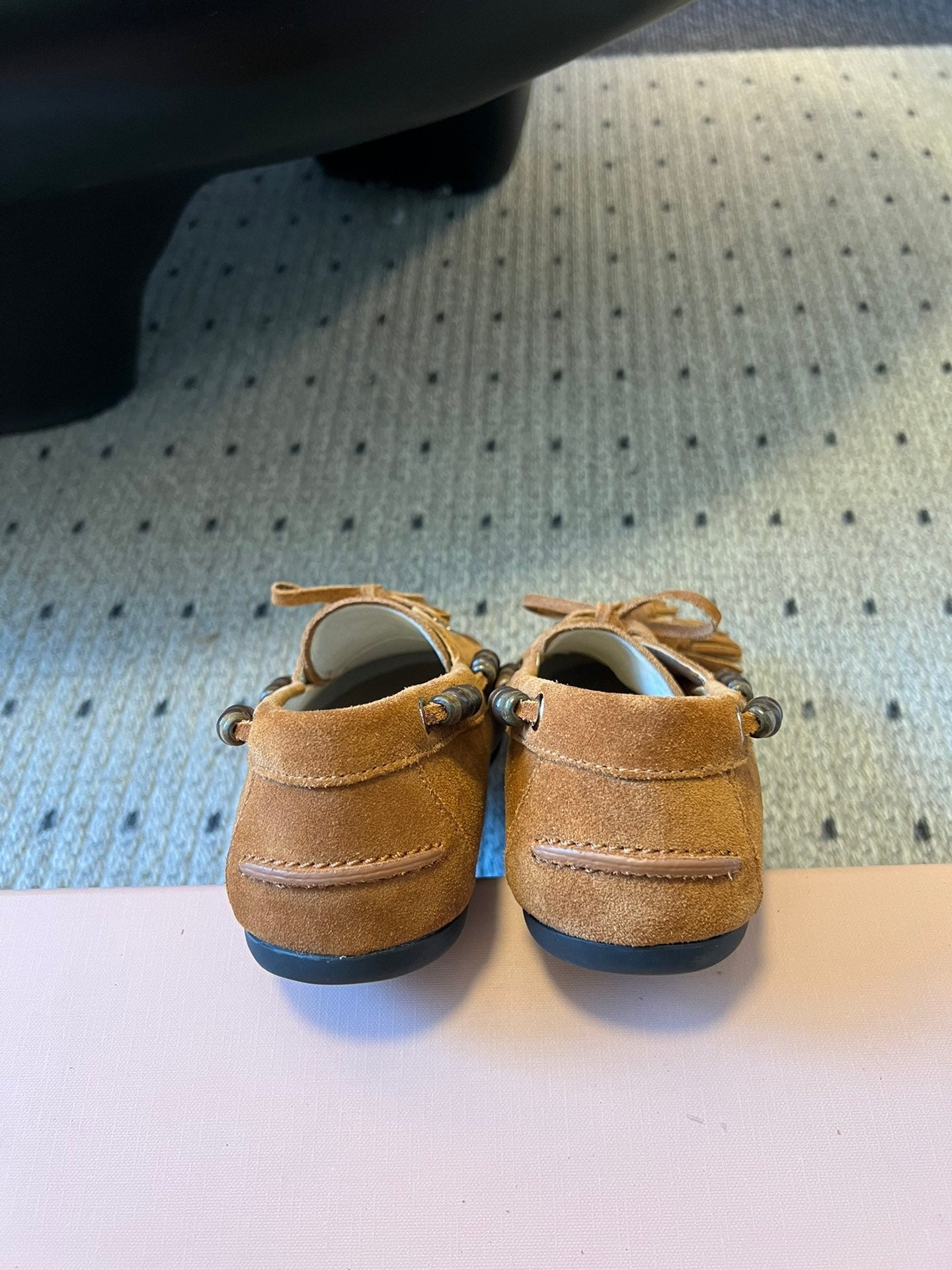 MIUMIU 26S TASSEL LOAFERS IN CARAMEL BROWN SUEDE