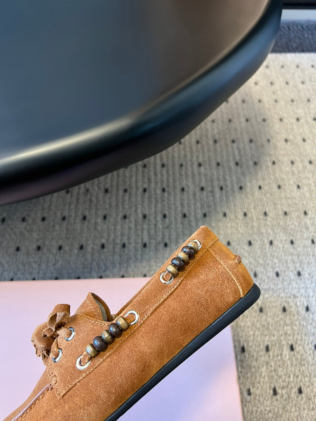MIUMIU 26S TASSEL LOAFERS IN CARAMEL BROWN SUEDE