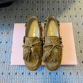 MIUMIU 26S TASSEL LOAFERS IN OLIVE BROWN SUEDE
