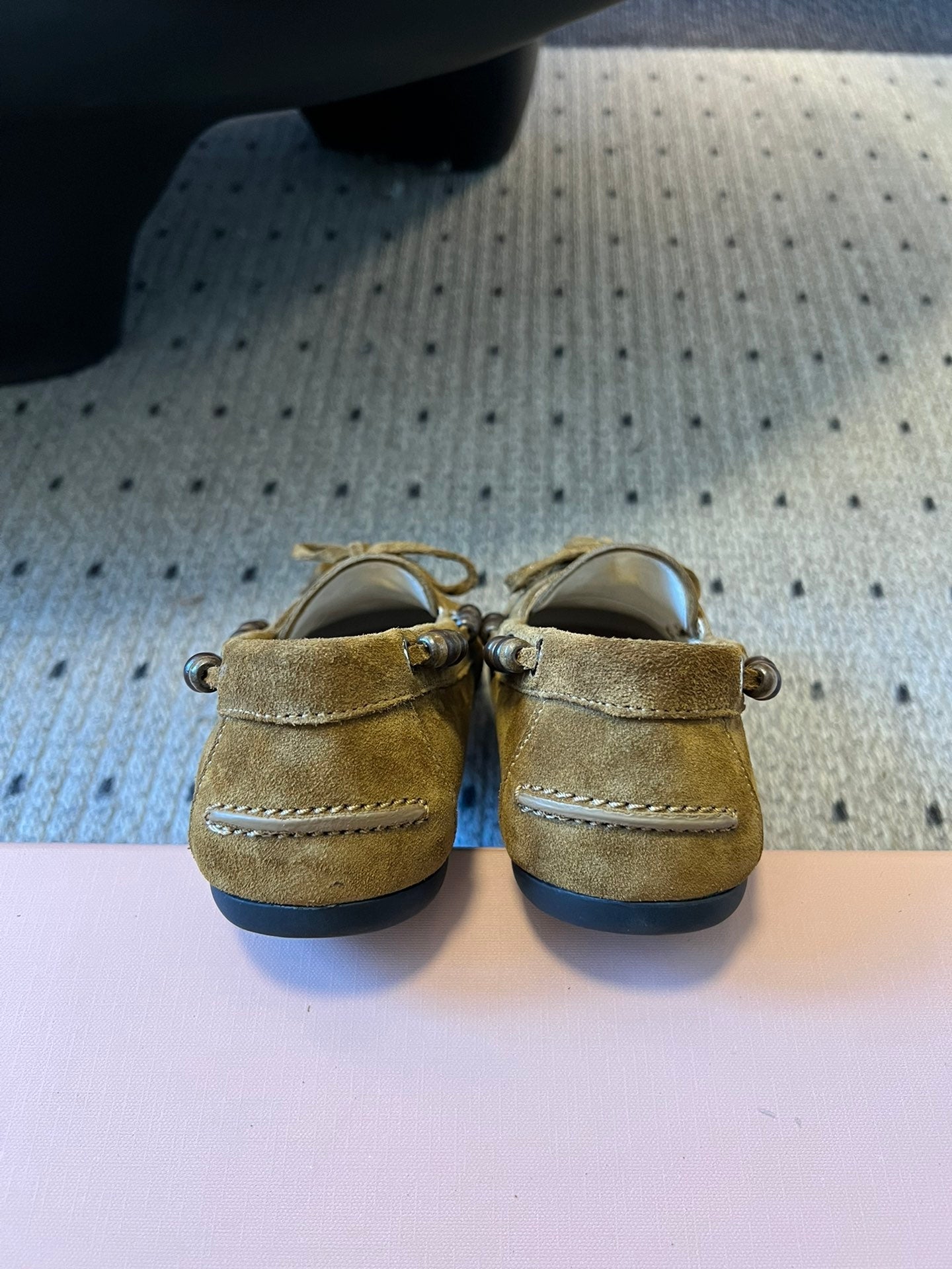 MIUMIU 26S TASSEL LOAFERS IN OLIVE BROWN SUEDE
