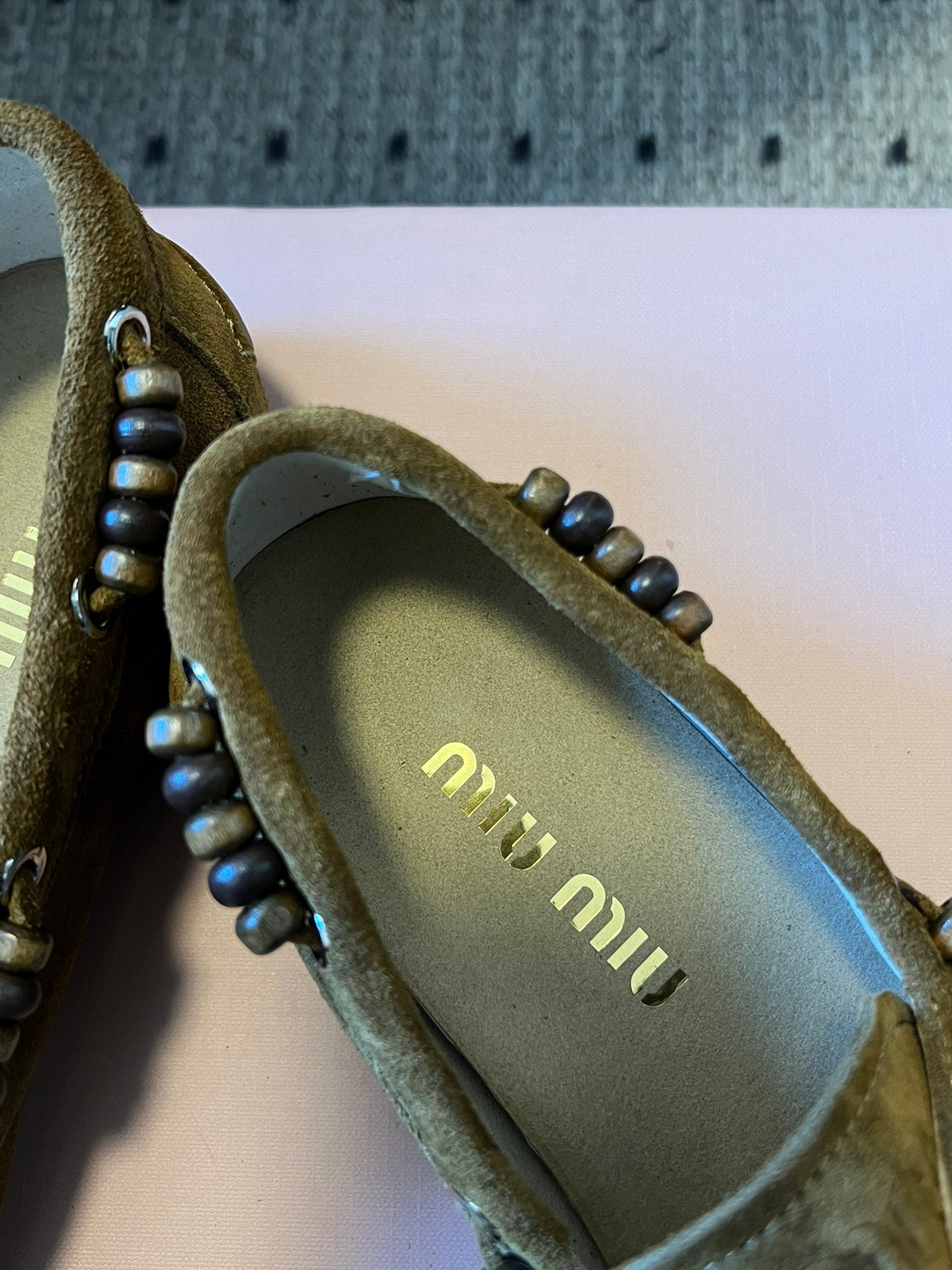 MIUMIU 26S TASSEL LOAFERS IN OLIVE BROWN SUEDE