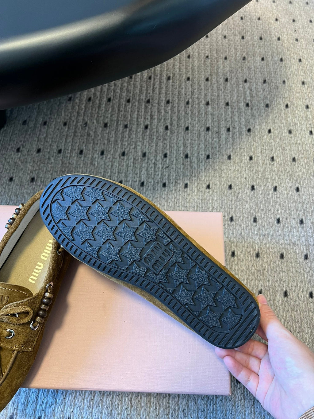 MIUMIU 26S TASSEL LOAFERS IN OLIVE BROWN SUEDE