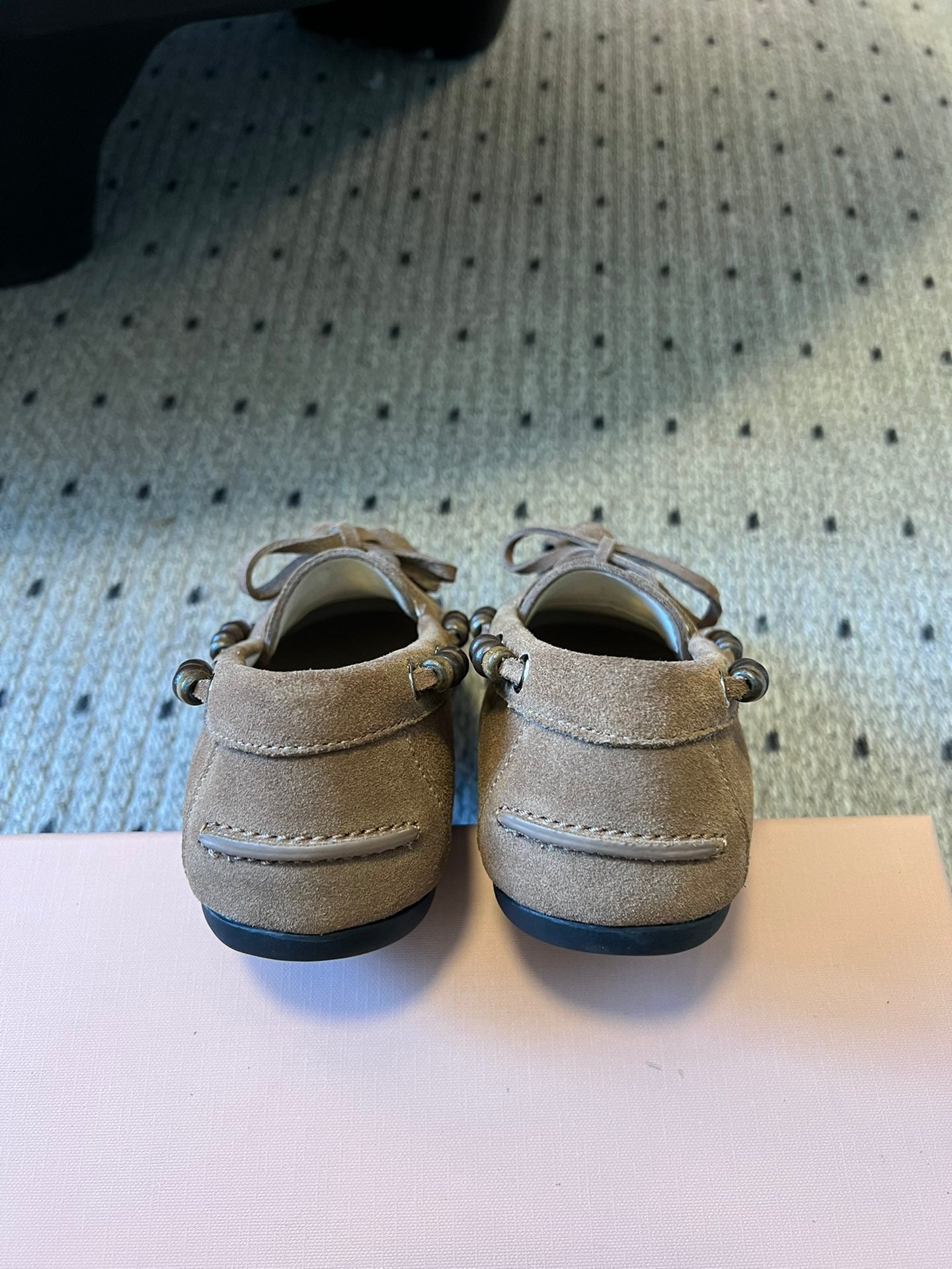MIUMIU 26S TASSEL LOAFERS IN TAUPE BROWN SUEDE