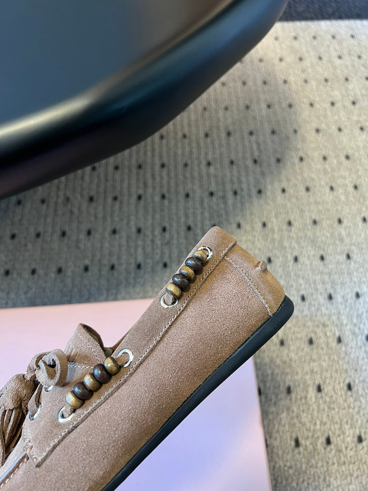 MIUMIU 26S TASSEL LOAFERS IN TAUPE BROWN SUEDE