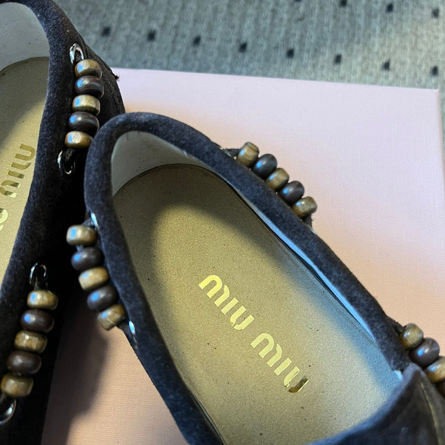 MIUMIU 26S TASSEL LOAFERS IN DARK BROWN SUEDE