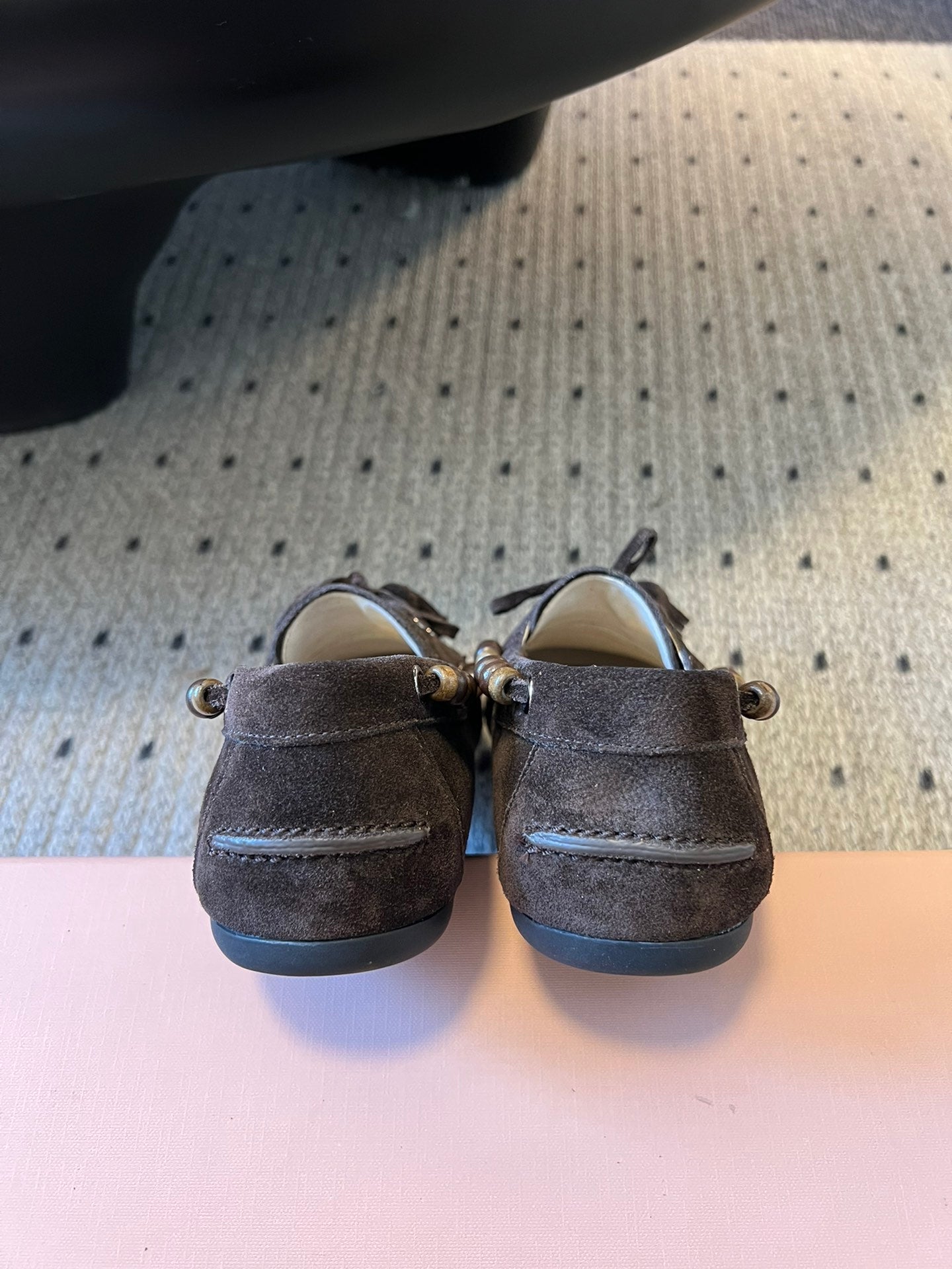 MIUMIU 26S TASSEL LOAFERS IN DARK BROWN SUEDE