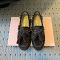 MIUMIU 26S TASSEL LOAFERS IN DARK BROWN SUEDE