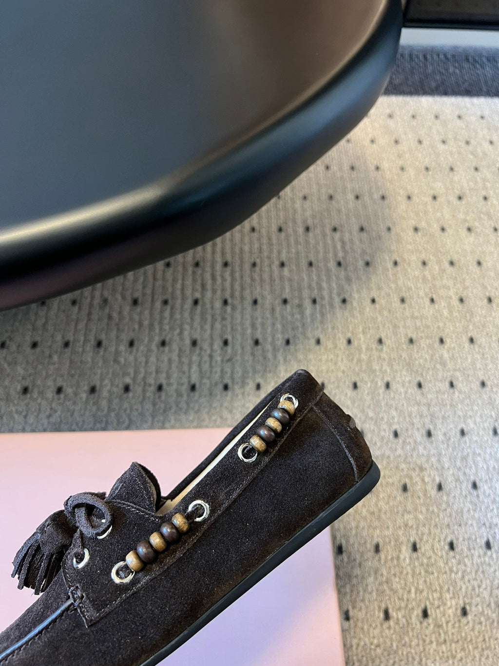 MIUMIU 26S TASSEL LOAFERS IN DARK BROWN SUEDE