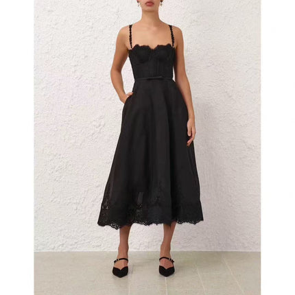 ZIMMERMANN 26S LACE-TRIM CORSET MIDI DRESS 274