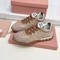 MIUMIU 26S SNEAKERS IN BROWN FABRIC AND SUEDE