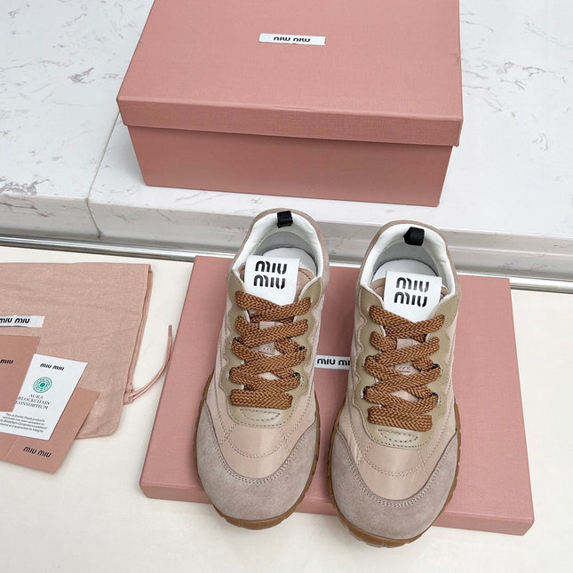MIUMIU 26S SNEAKERS IN BROWN FABRIC AND SUEDE