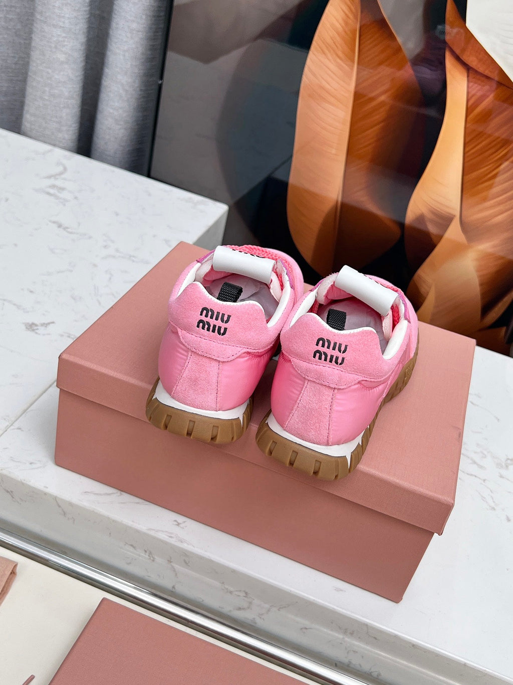MIUMIU 26S SNEAKERS IN PINK FABRIC AND SUEDE