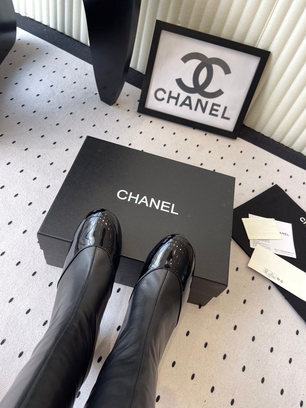CHANEL BOW HIGH BOOTS IN BLACK CALFSKIN