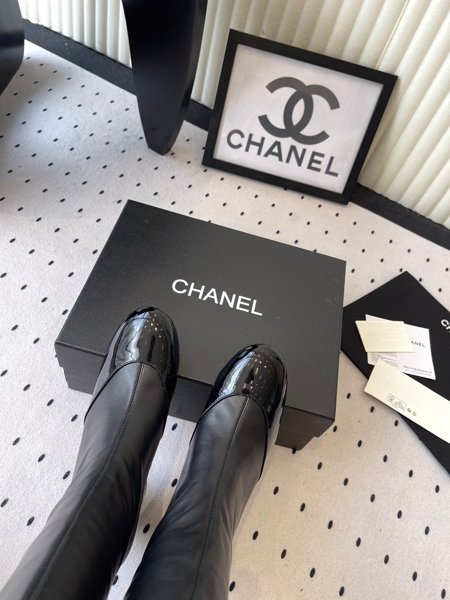 CHANEL BOW HIGH BOOTS IN BLACK CALFSKIN