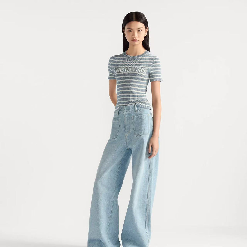 DIOR 26S STRIPED SHORT-SLEEVE KNIT SWEATER 1075