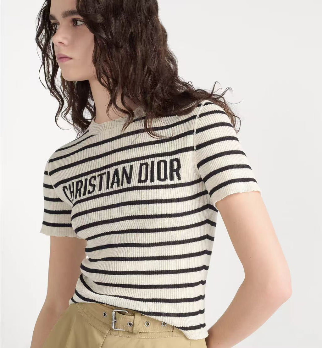 DIOR 26S STRIPED SHORT-SLEEVE KNIT SWEATER 1076