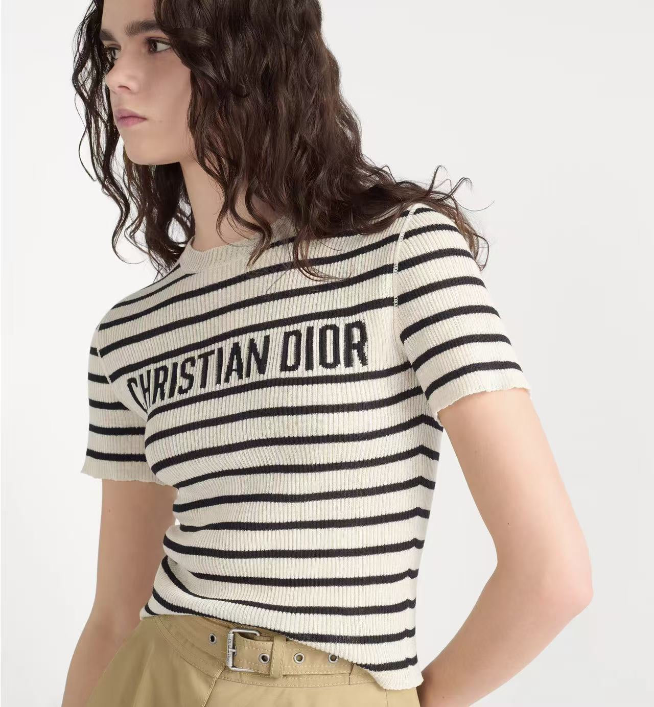 DIOR 26S STRIPED SHORT-SLEEVE KNIT SWEATER 1076