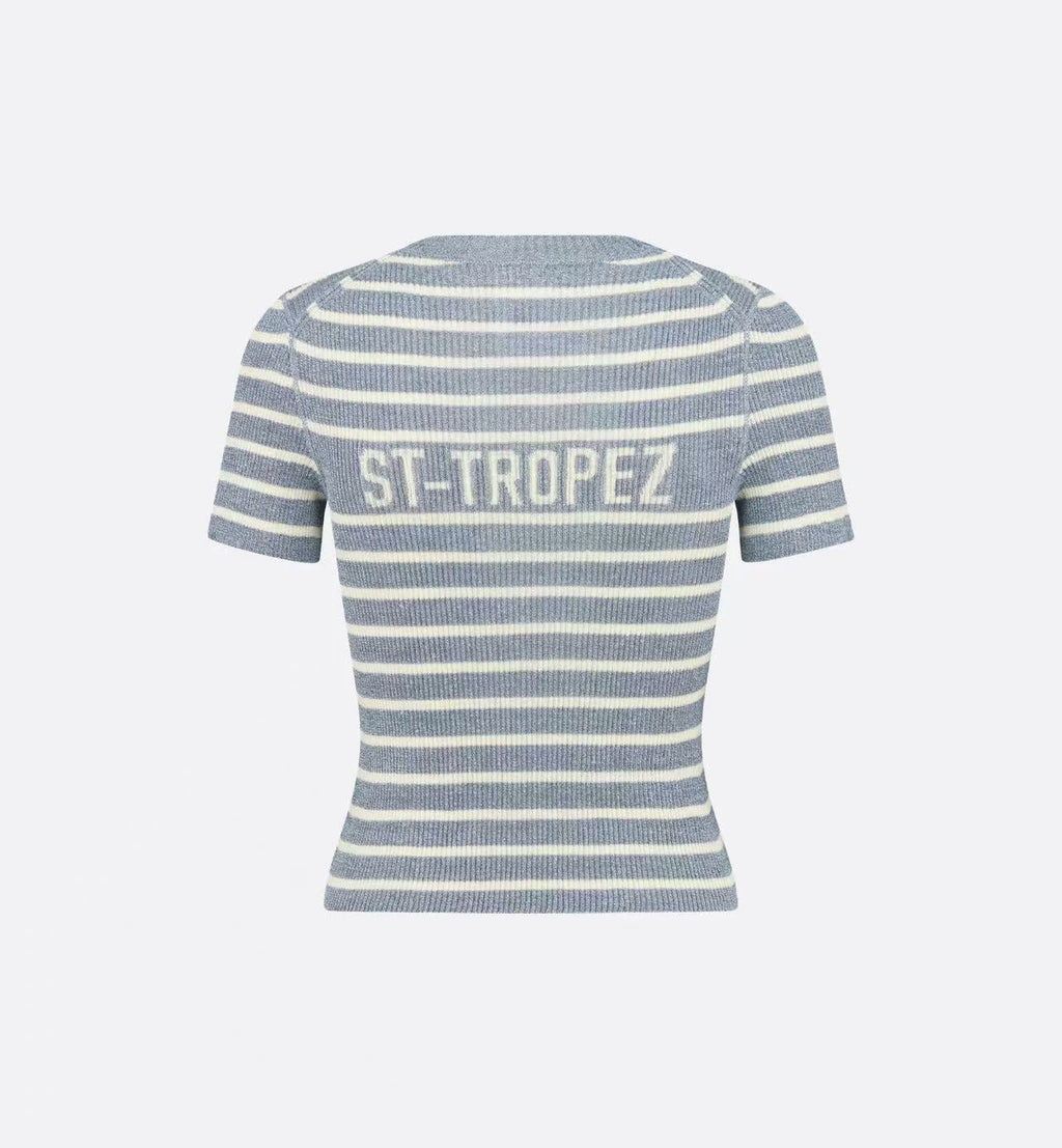 DIOR 26S STRIPED SHORT-SLEEVE KNIT SWEATER 1075