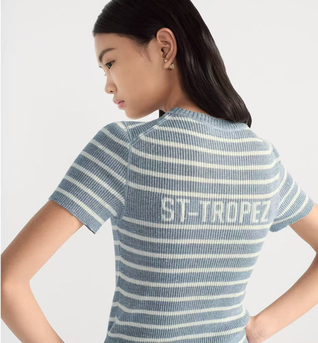DIOR 26S STRIPED SHORT-SLEEVE KNIT SWEATER 1075