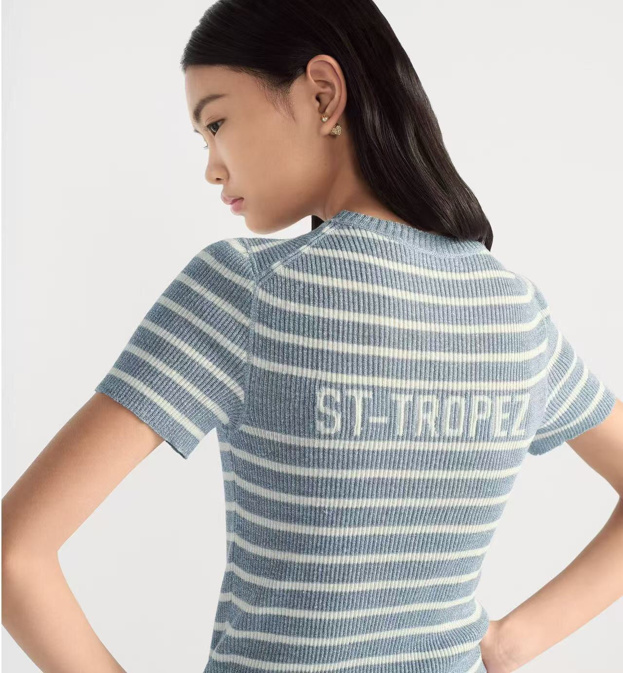 DIOR 26S STRIPED SHORT-SLEEVE KNIT SWEATER 1075