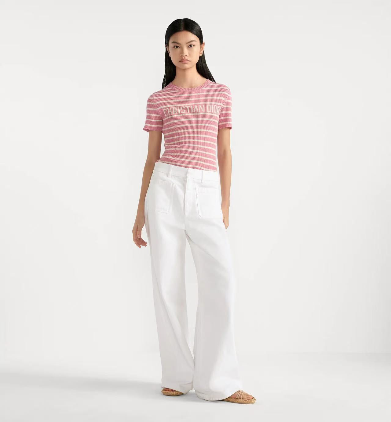 DIOR 26S STRIPED SHORT-SLEEVE KNIT SWEATER 1077