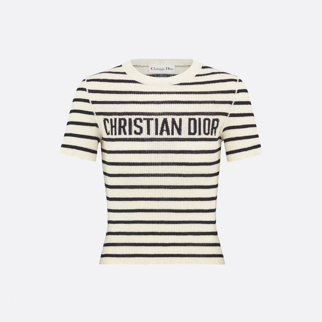 DIOR 26S STRIPED SHORT-SLEEVE KNIT SWEATER 1076