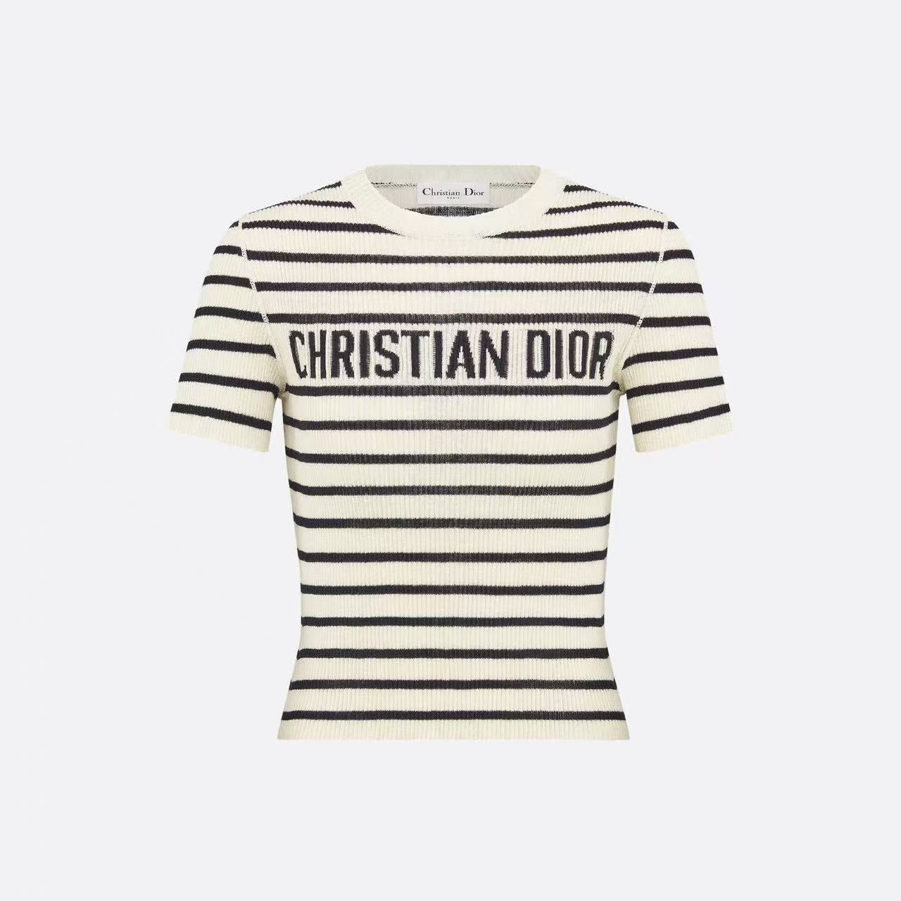 DIOR 26S STRIPED SHORT-SLEEVE KNIT SWEATER 1076