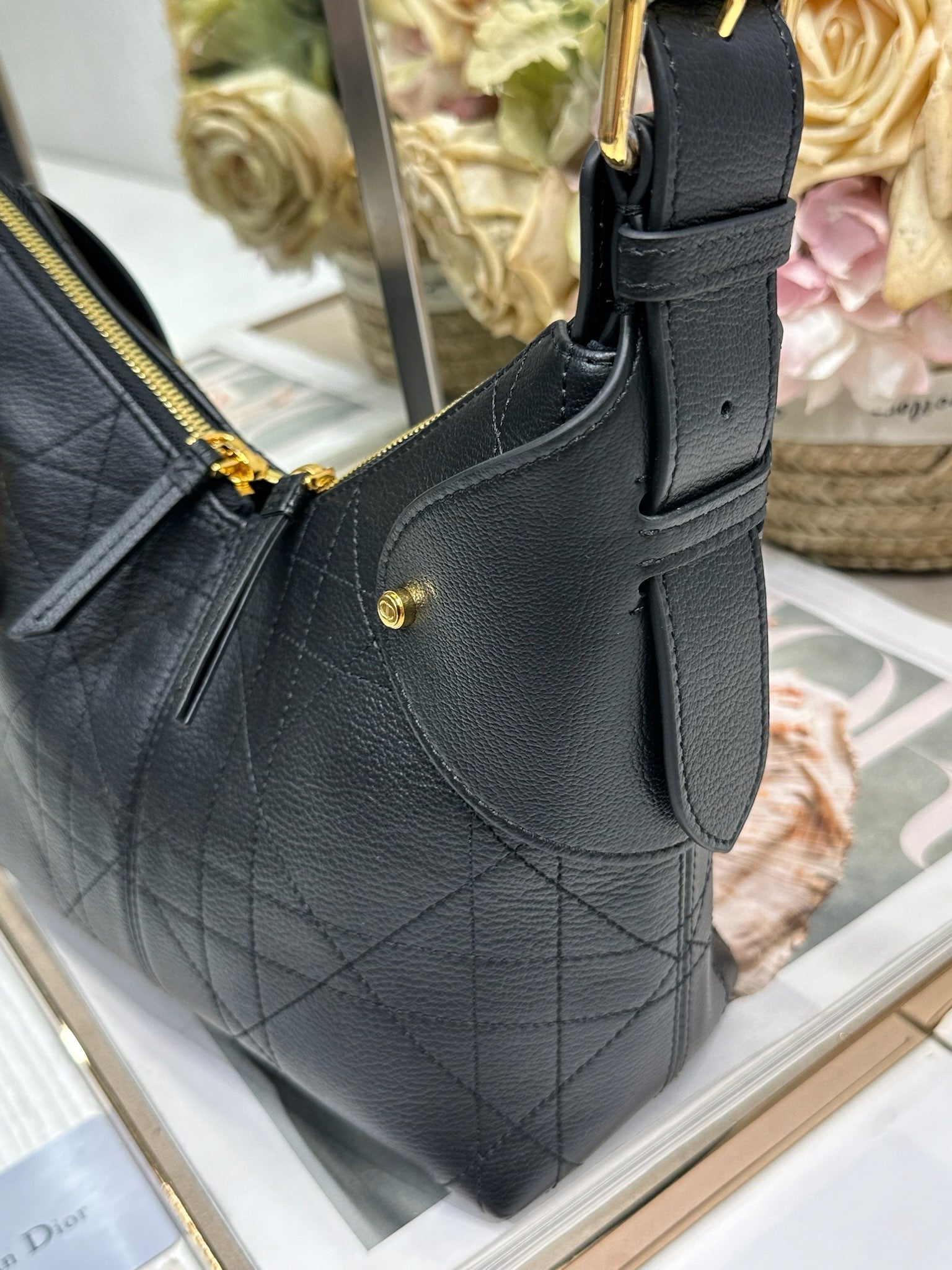 DIOR 26S VOYAGE BAG 22 IN BLACK CALFSKIN