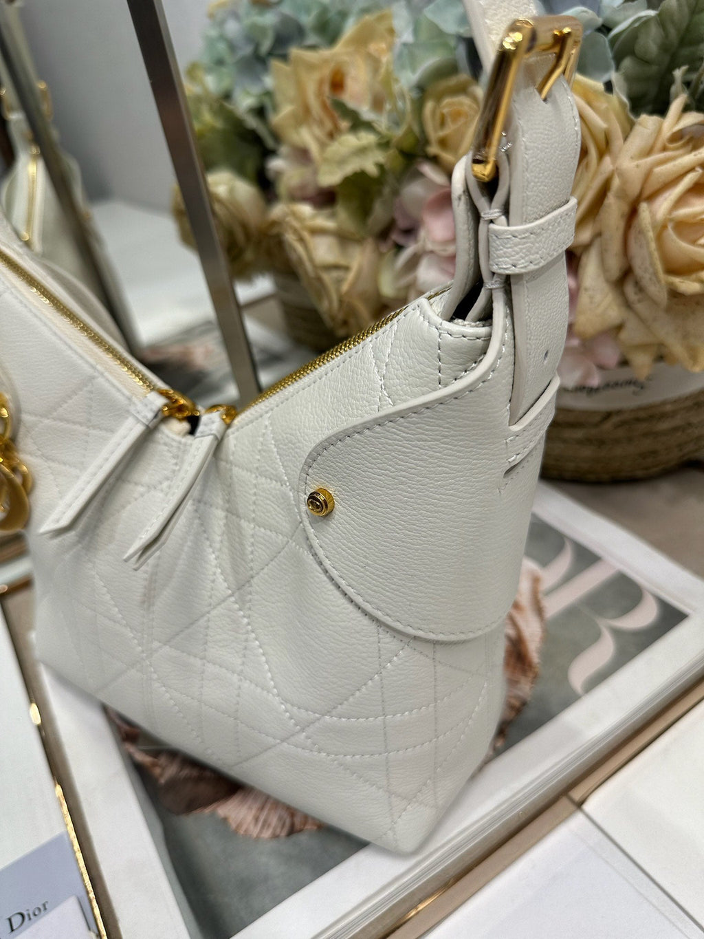 DIOR 26S VOYAGE BAG 22 IN CREAM WHITE CALFSKIN