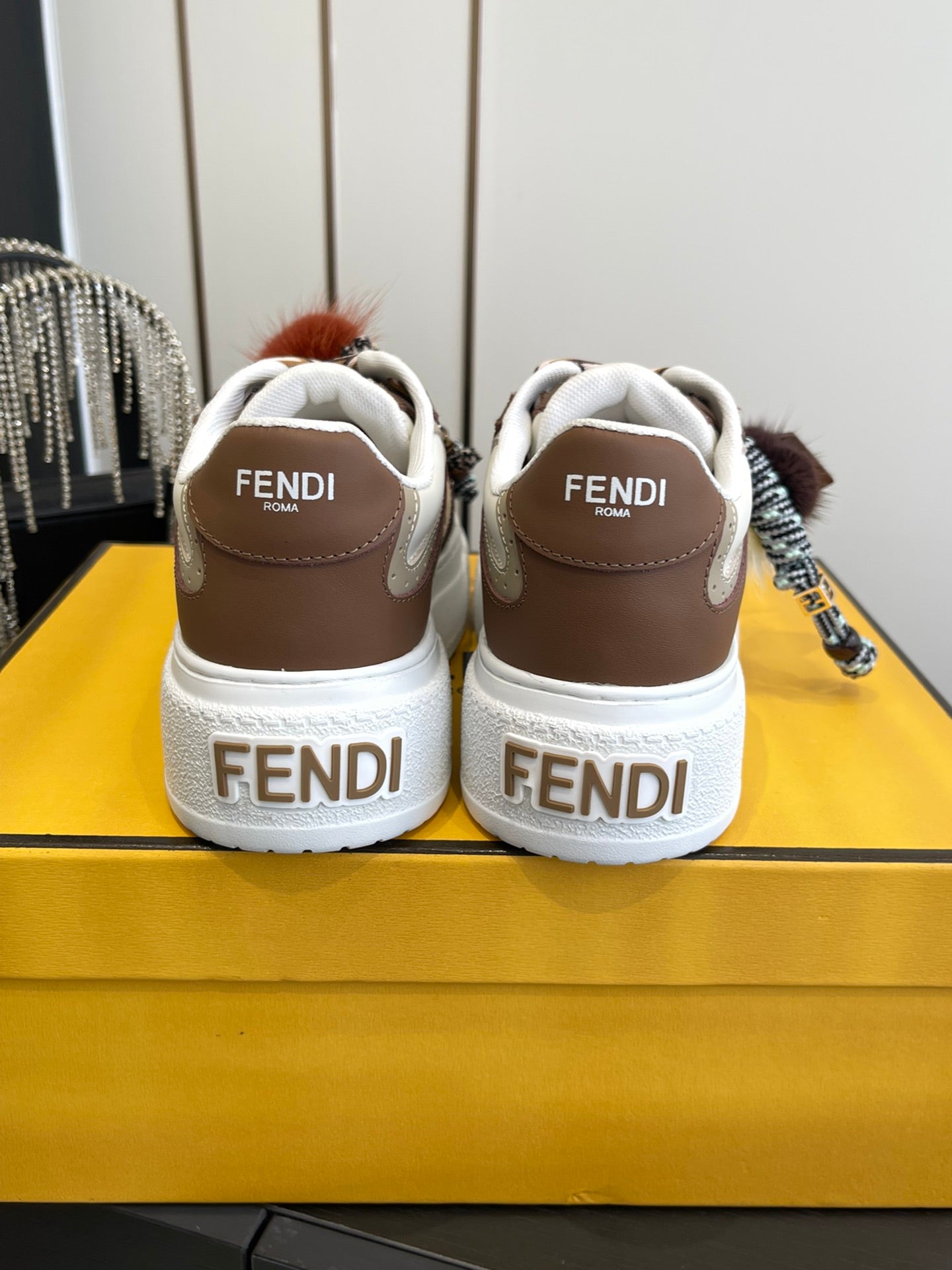 FENDI 25S SNEAKERS 50 MM IN BROWN SYNTHETIC LEATHER WITH CHARM